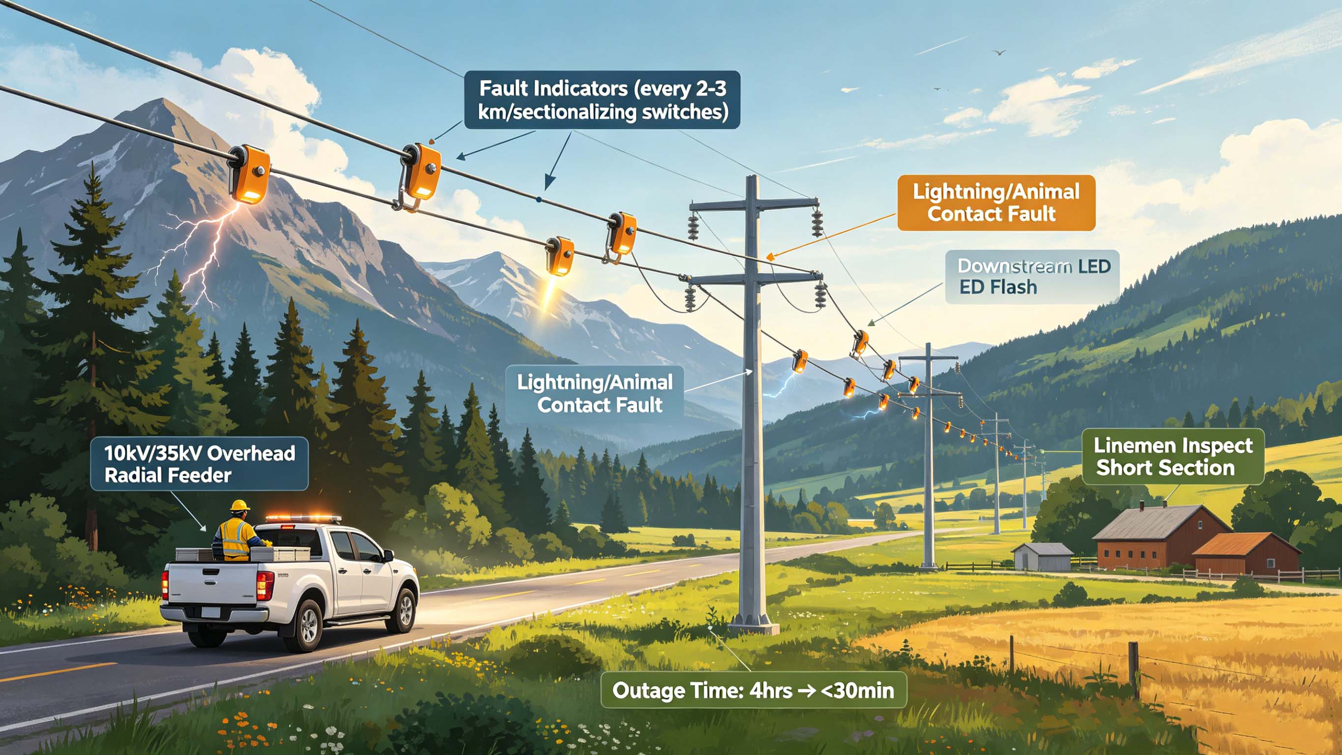 Electric Power System Fault Indicator for Overhead Radial Distribution Lines FT-FI1