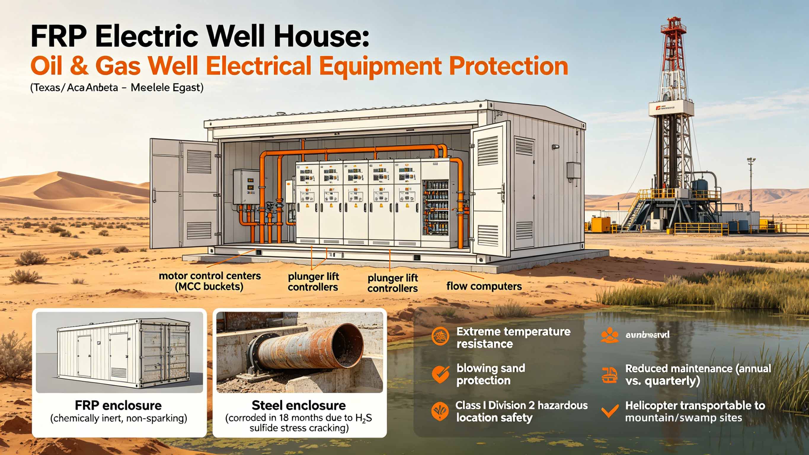 Fiberglass GFRP FRP Electric Well House for Oil & Gas Well Electrical Equipment Protection FT-EWH1