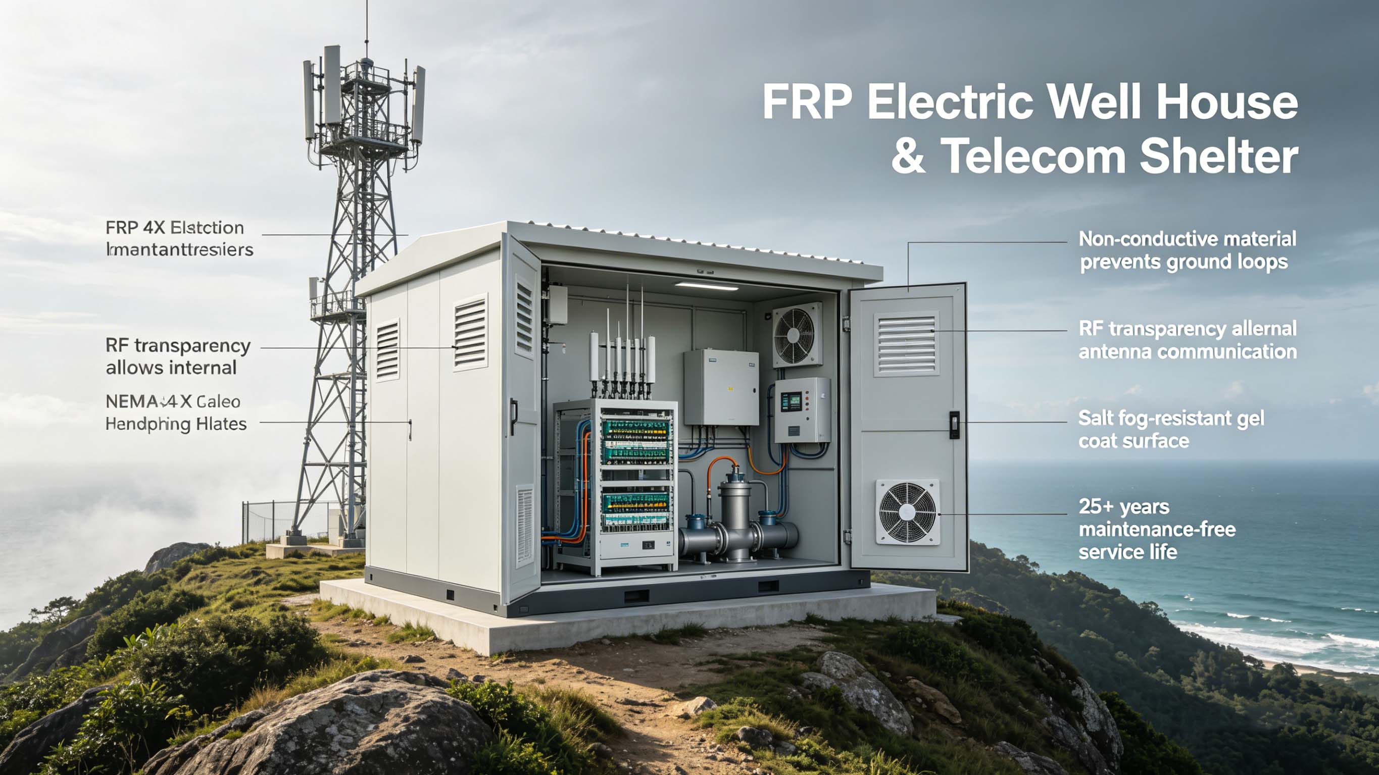 Fiberglass GFRP FRP Electric Well House for Oil & Gas Well Electrical Equipment Protection FT-EWH1