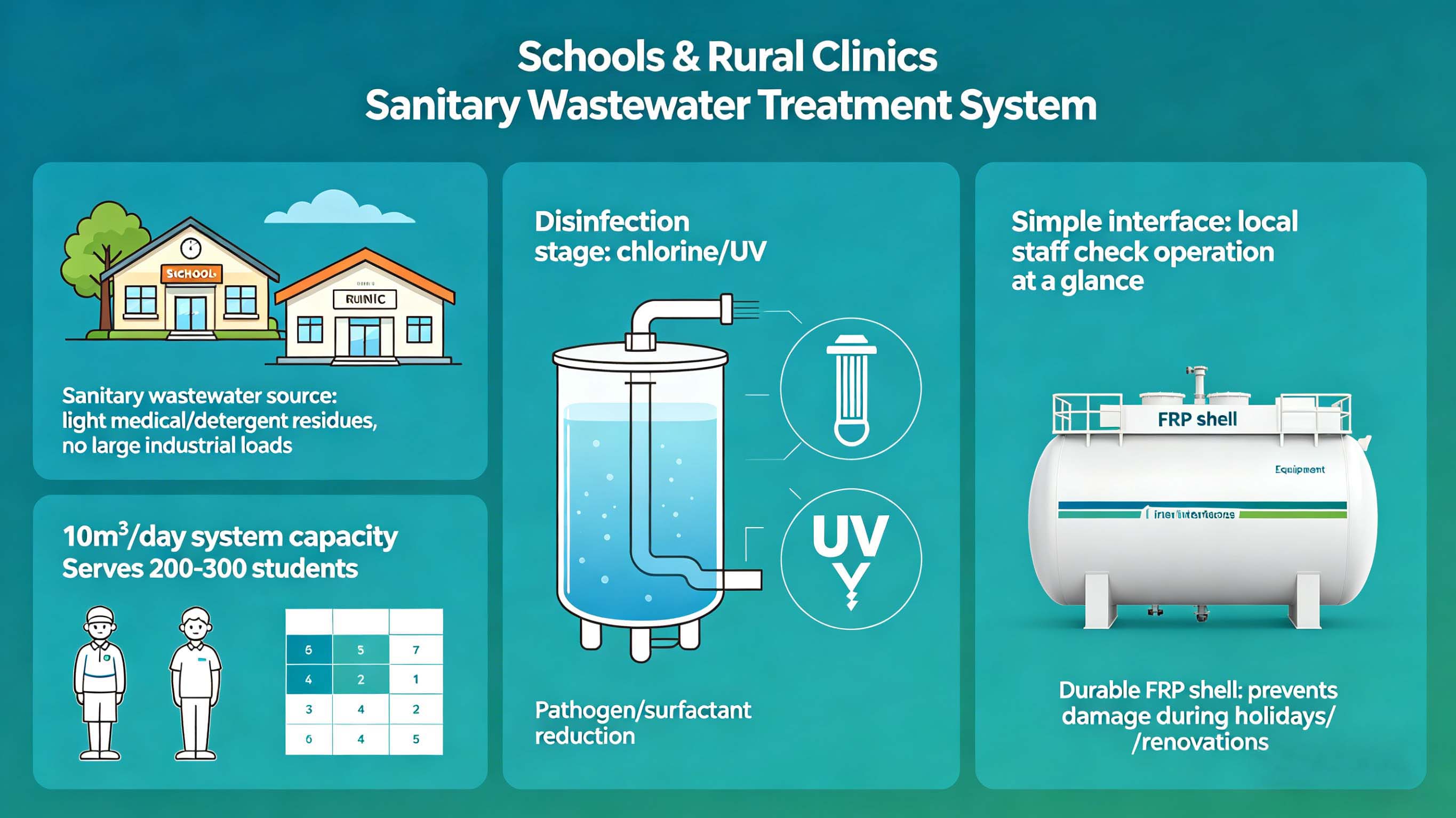 Fiberglass GFRP FRP Domestic Sewage Treatment Equipment for Small Schools & Rural Clinics FT-DSTE1