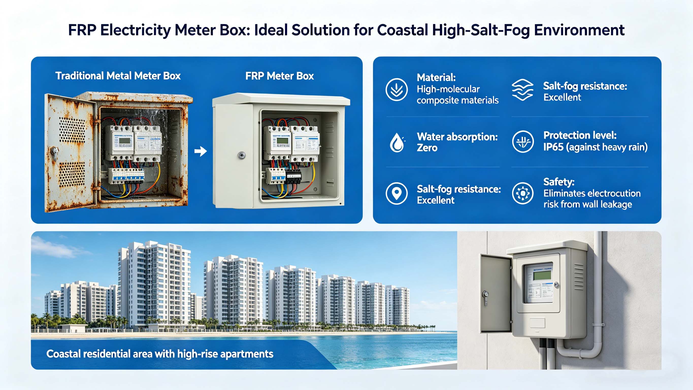 Fiberglass GFRP FRP Electrical Meter Cabinet for high-rise apartment FT-EMCn-10
