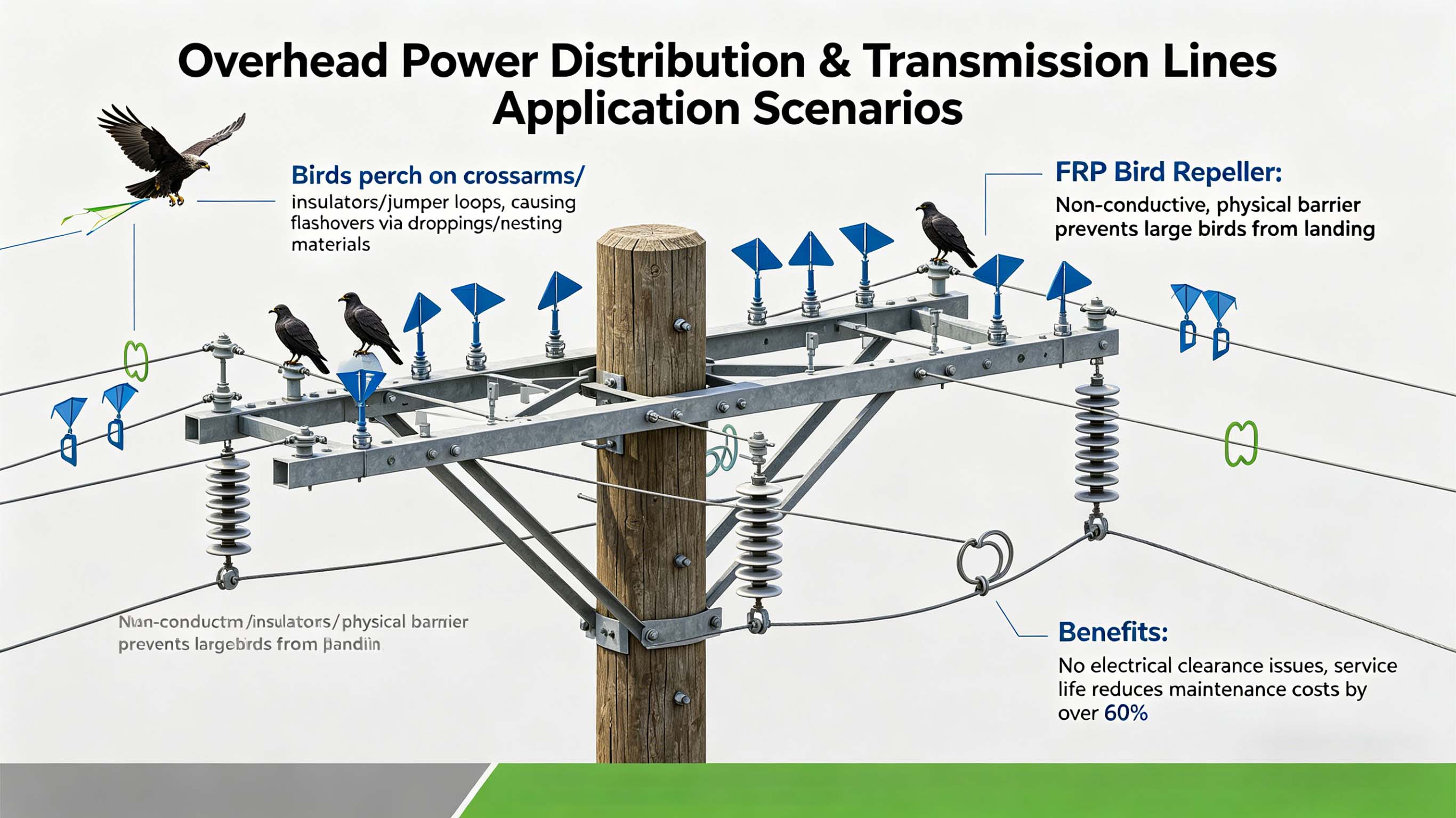 Fiberglass GFRP FRP Bird Repeller Diverter for Power Lines & Solar Farms FT-BR1