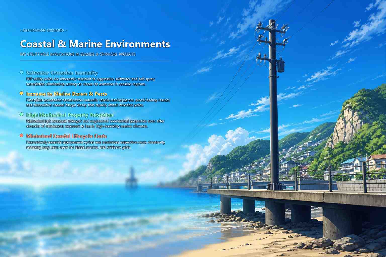 FRP Utility Pole Exporter for Coastal Projects Factory-Direct Supply