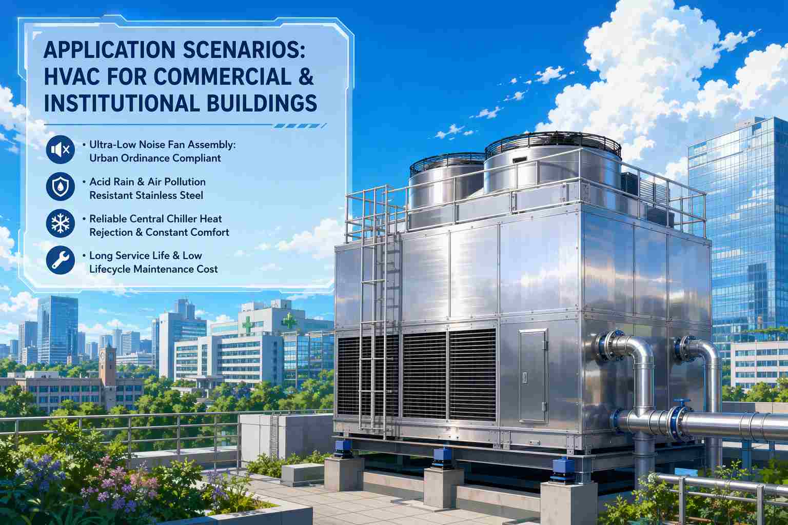 AHBLD-500 Stainless Steel Cooling Tower Exporter for Pharmaceutical Plants | China Factory Supply