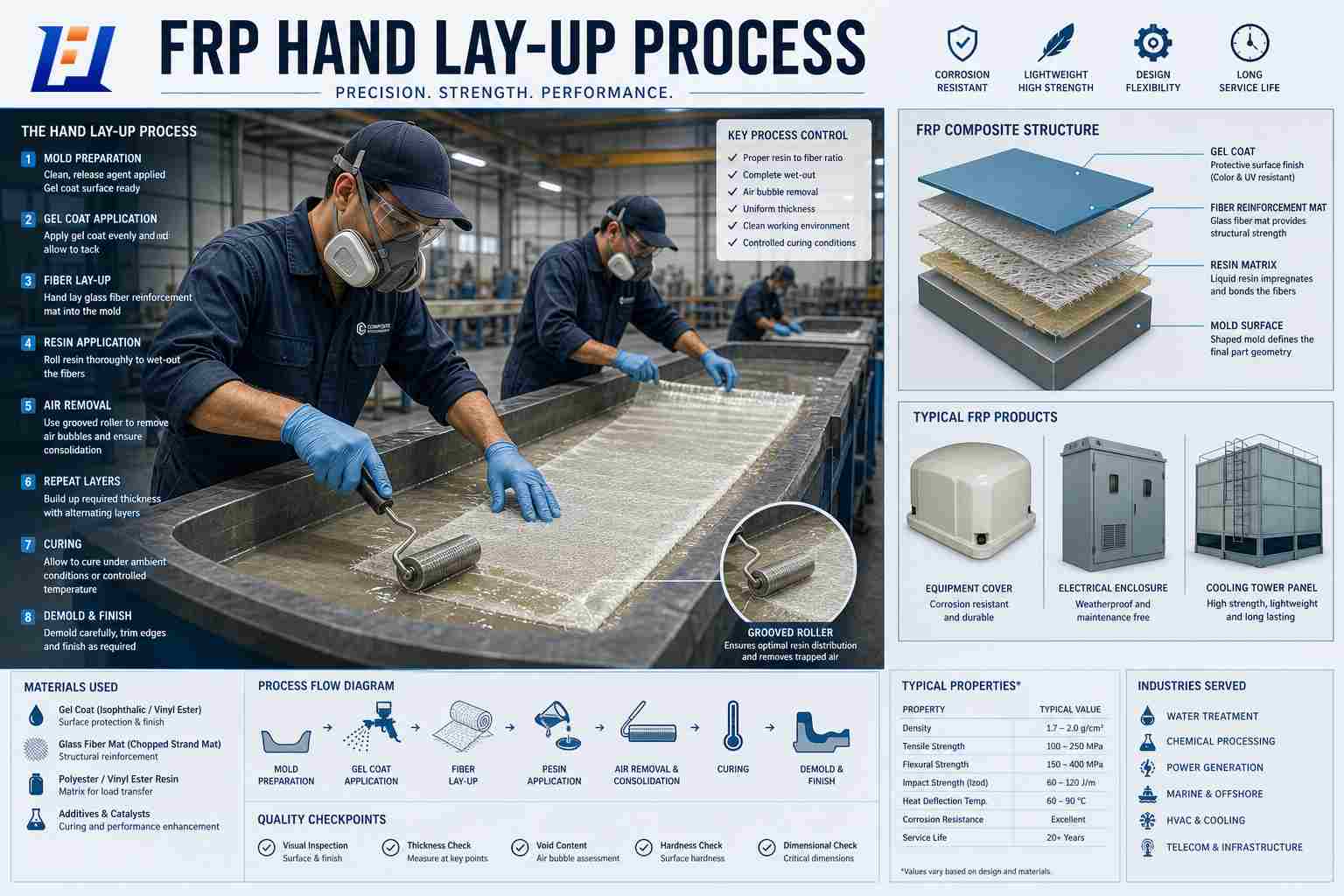 FRP Hand Lay-Up Process: Manufacturing Method, Advantages and Applications